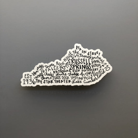 Russell Springs, KY Word Art Sticker - Doodles by Rebekah
