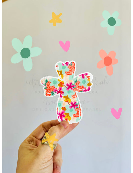 Flowery Cross Sticker