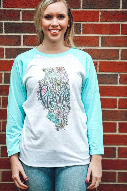 Illinois Floral Raglan - Baseball Tee