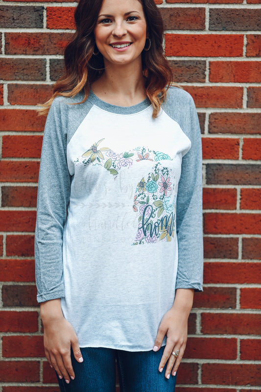 Michigan Floral Raglan - Baseball Tee