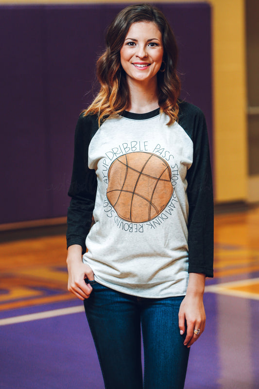 Basketball Dribble Pass Score Baseball Raglan or Tee - Doodles by Rebekah
