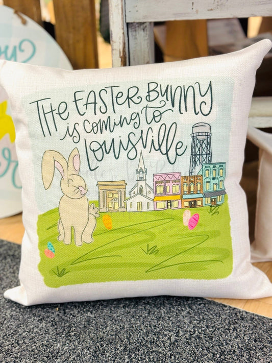The Easter Bunny Is Coming To *Custom Town* Square Pillow