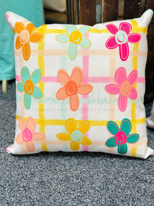 Flower Plaid Square Pillow