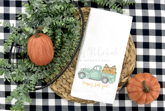 Happy Fall Y'all! Truck Tea Towel