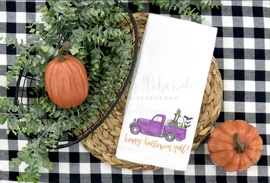 Happy Halloween Y'all! Truck Tea Towel