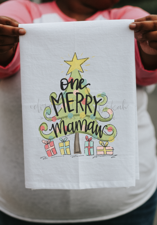 One Merry Grandma Tea Towel- choose your own name!