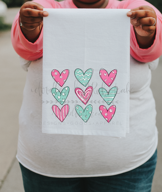 Aqua Hearts Tea Towel