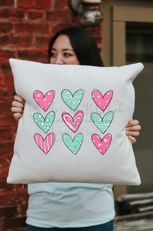 Aqua Hearts Pillow