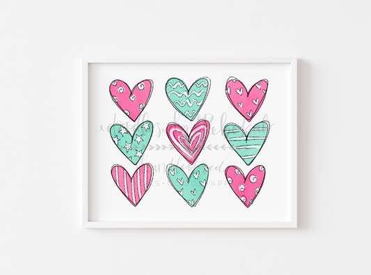 Aqua Hearts 8x10 Print