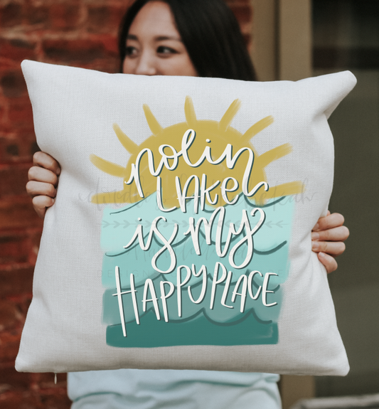 MY HAPPY PLACE IS *CUSTOM LAKE NAME* Pillow (Vertical Design)