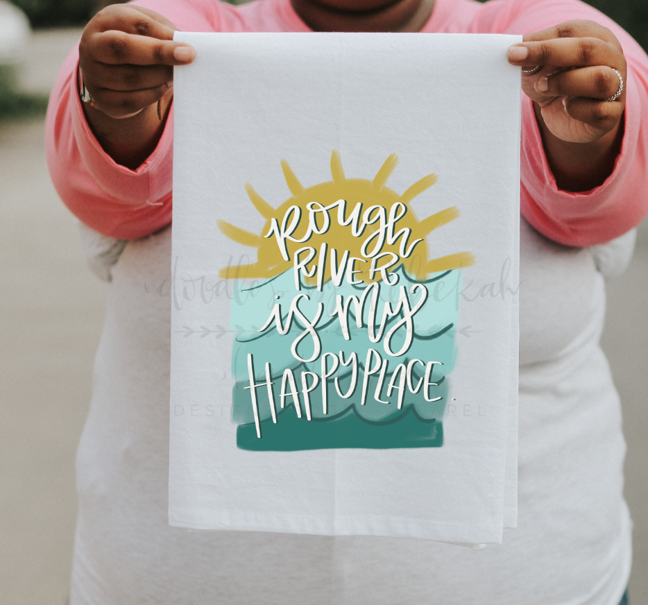 My Happy Place is *Custom Lake Name* Tea Towel (Vertical Design)