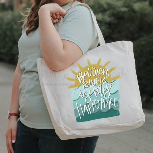 My Happy Place is *Custom Lake Name* Tote (Vertical Design)