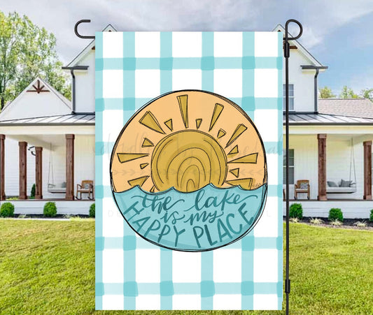 The Lake Is My Happy Place (Circle Design) Garden Flag