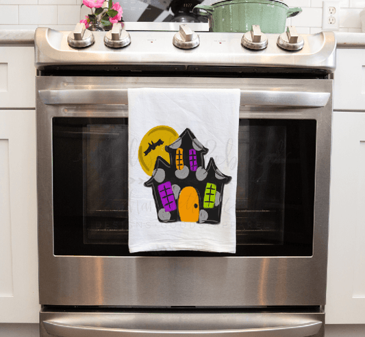 Black Haunted House Tea Towel