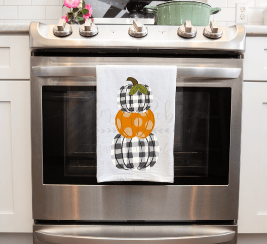 Buffalo Plaid and Polka Dot Pumpkin Tea Towel