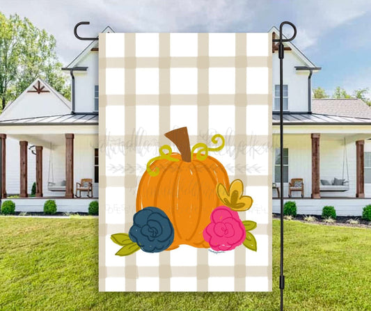 Floral Pumpkin and Plaid Garden Flag - Garden Flag