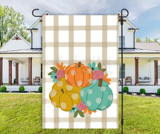 Floral Pumpkins and Plaid Garden Flag - Garden Flag