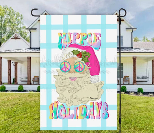 Hippie Holidays Santa Garden Flag - Garden Flag