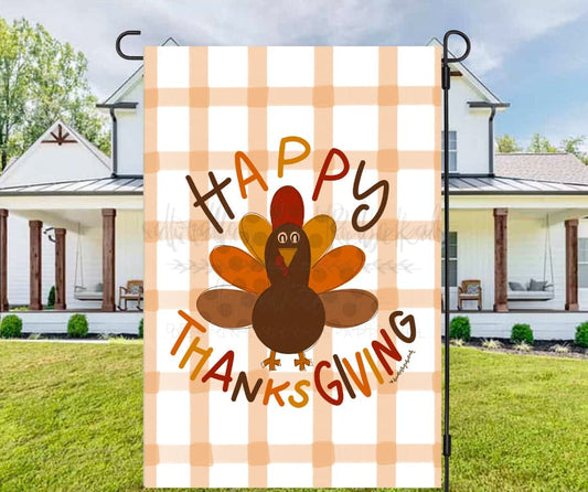 Happy Thanksgiving Plaid Garden Flag - Garden Flag