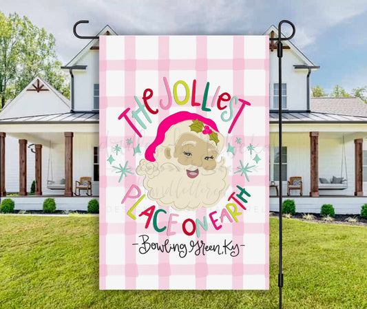 The Jolliest Place on Earth *Custom Town Name* Garden Flag