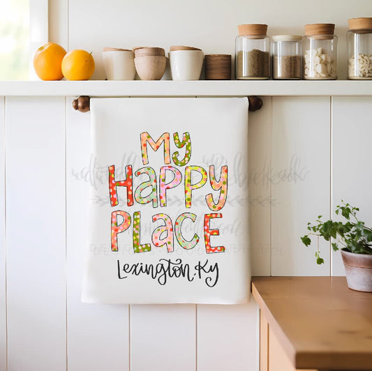 My Happy Place Confetti Custom Town Tea Towel - Tea Towels