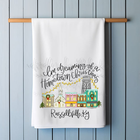 Dreaming of a Hometown Christmas Custom Town Tea Towel - Tea Towels