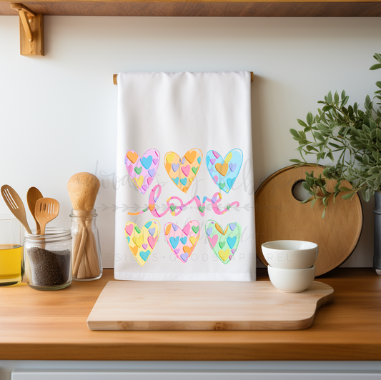 Love Pastel Hearts Tea Towel