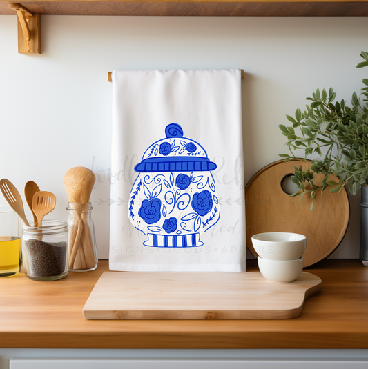 Delftware Blue & White Pottery Tea Towel