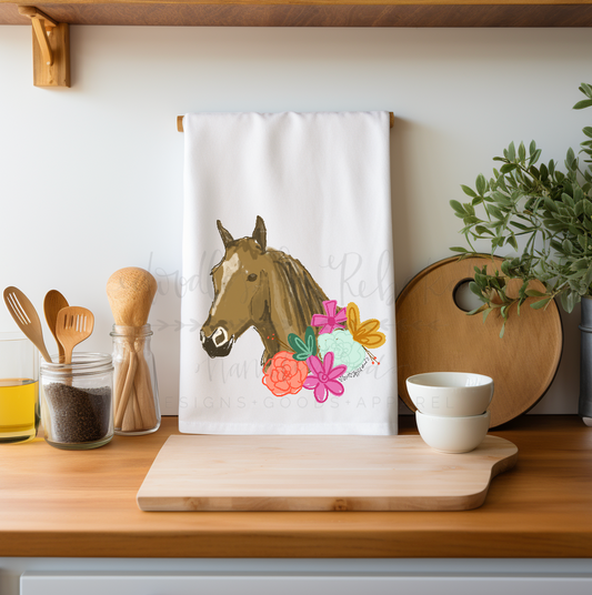 Floral Horse Tea Towel