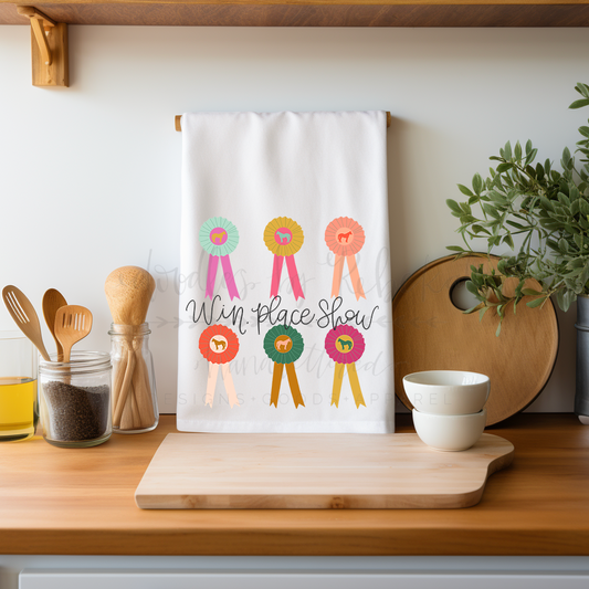 Win Place Show Horse Ribbon Tea Towel