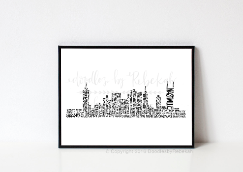 Nashville Skyline 8x10 Print - Doodles by Rebekah