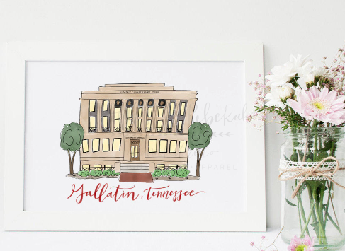 Gallatin Tennessee Courthouse Doodle // 8x10 print - Doodles by Rebekah