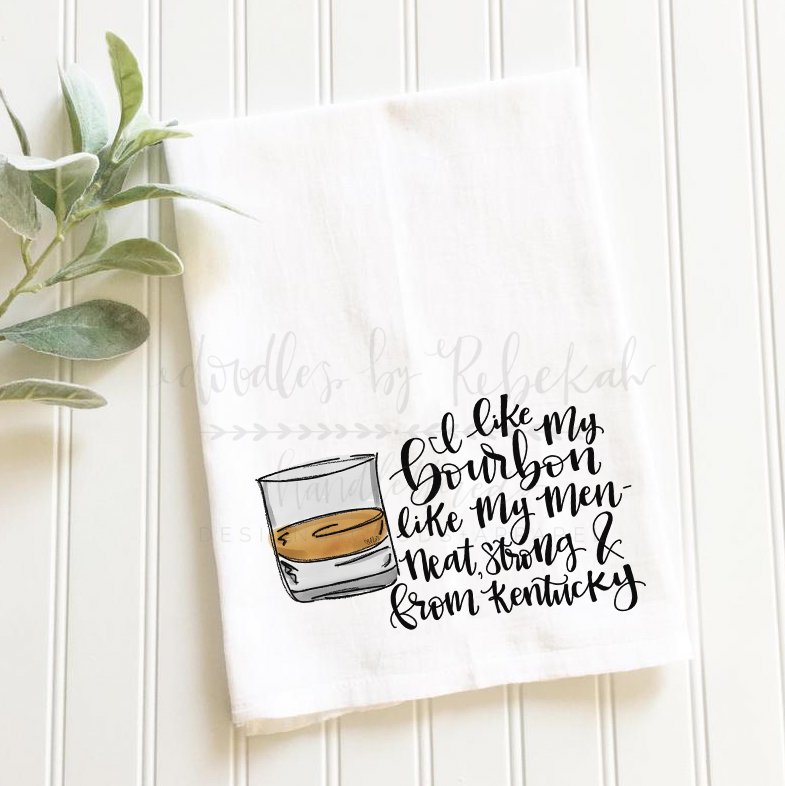 I Like My Bourbon Like I Like My Men Tea Towels - Doodles by Rebekah