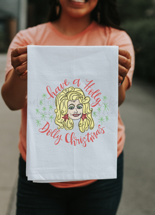 Dolly Christmas Tea Towel