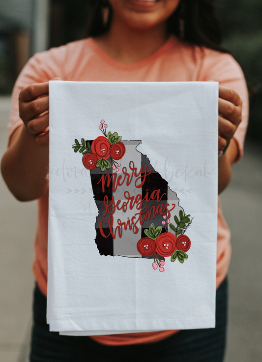 Merry Georgia Christmas Tea Towel