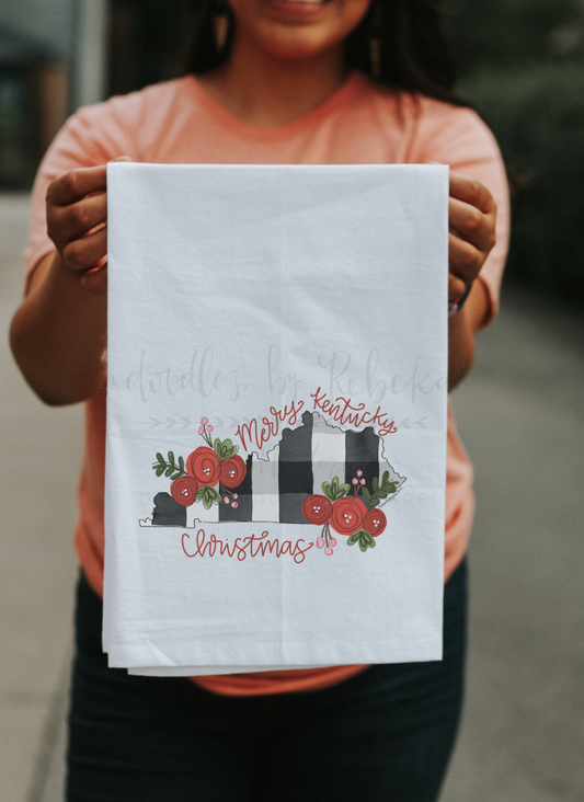 Merry Kentucky Christmas (Black) Tea Towel