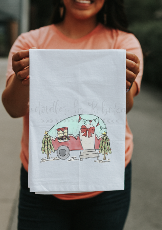 Christmas Camper Tea Towel