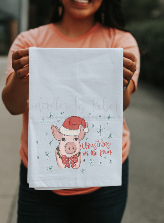 Christmas On The Farm Tea Towel