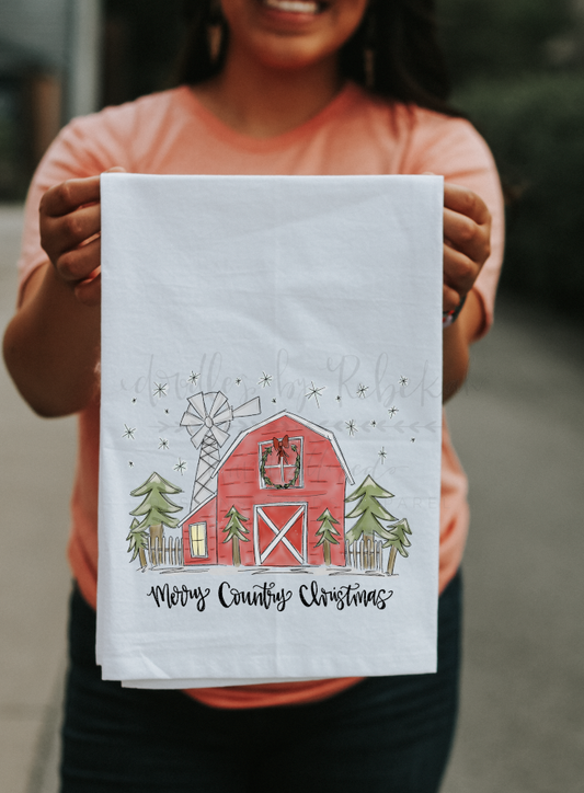 Merry Country Christmas Tea Towel
