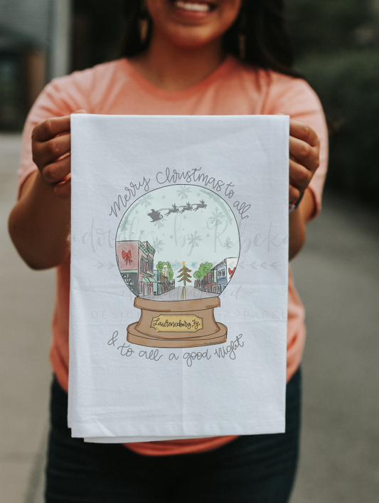 Lawrenceburg, KY Snow Globe Tea Towel