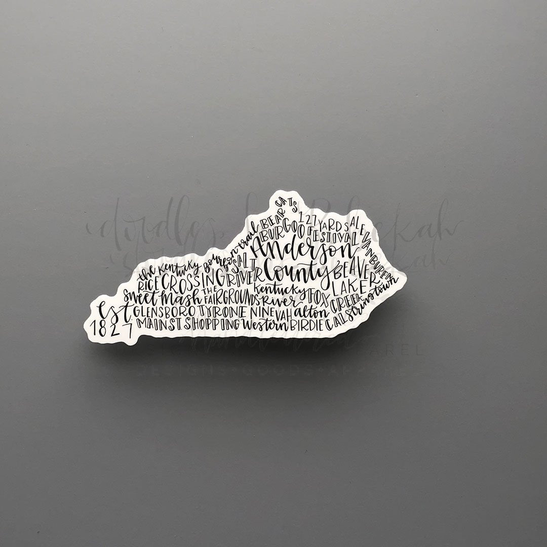 Anderson County, KY Word Art Sticker - Doodles by Rebekah