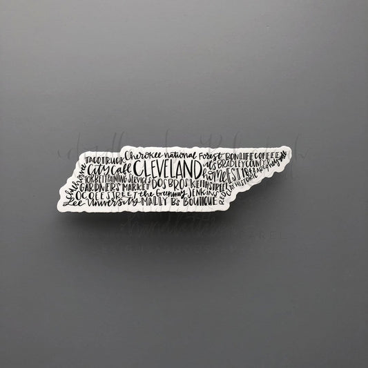 Cleveland, TN Word Art Sticker - Doodles by Rebekah