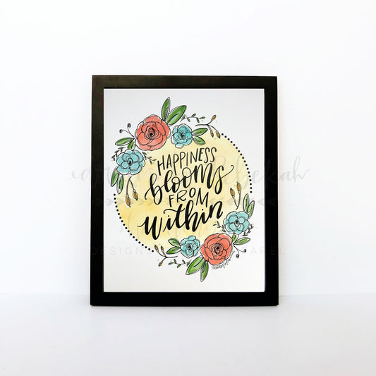 Happiness Blooms From Within 8x10 Print - Doodles by Rebekah