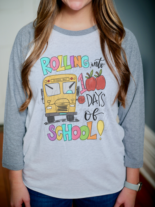 Rolling into 100 Days of School Baseball Raglan - Doodles by Rebekah